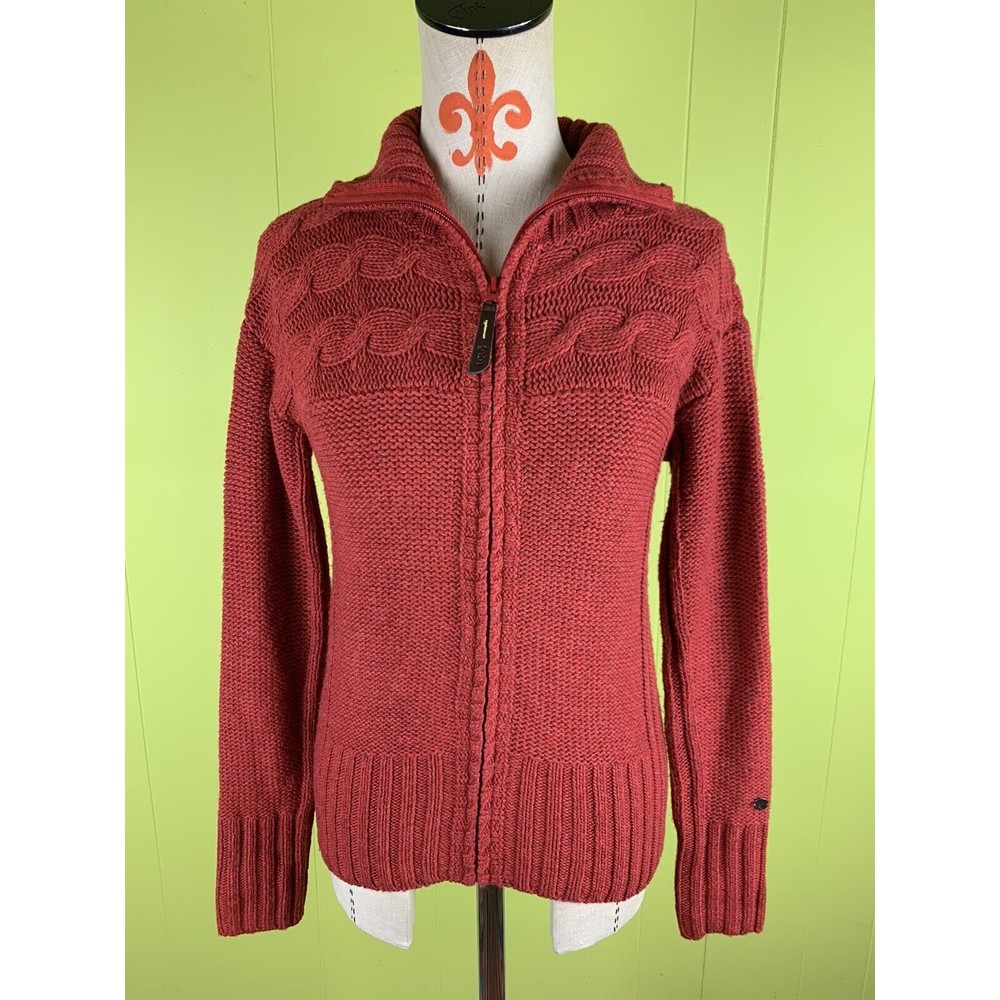 LOLE Womens Sweater Size S Red Knitted High Neck Long Sleeve Full Zip 18% Wool